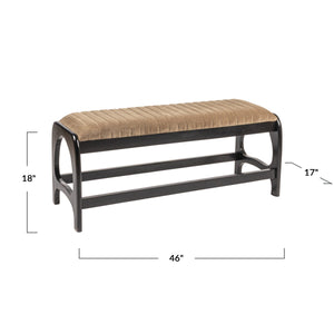 Rowena Interiors Mango Wood Arch Base Bench with Channel Stitched Seat for Entryway or Bedroom Black Velvet EC1985