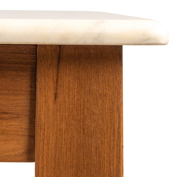 Rowena Interiors Square Solid Teak Marble Dining Table Seats Four Farmhouse Style Compact Nook Walnut Finish EC1986