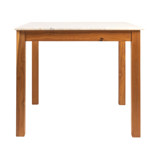 Rowena Interiors Square Solid Teak Marble Dining Table Seats Four Farmhouse Style Compact Nook Walnut Finish EC1986