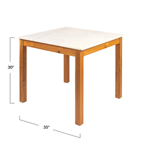 Rowena Interiors Square Solid Teak Marble Dining Table Seats Four Farmhouse Style Compact Nook Walnut Finish EC1986