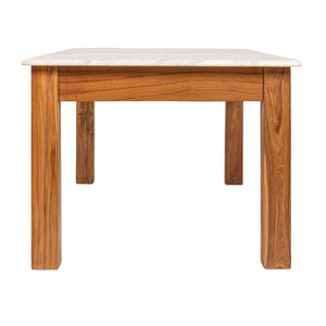 Rowena Interiors Rectangular Teak and Marble Coffee Table with Natural Stone Top for Modern Living Rooms Walnut Finish EC1987