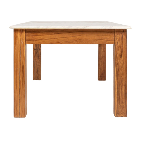 Rowena Interiors Rectangular Teak and Marble Coffee Table with Natural Stone Top for Modern Living Rooms Walnut Finish EC1987