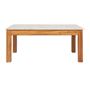 Rowena Interiors Rectangular Teak and Marble Coffee Table with Natural Stone Top for Modern Living Rooms Walnut Finish EC1987