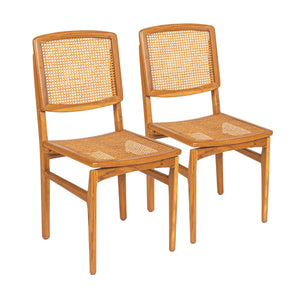 Rowena Interiors Teak Wood Cane Back Dining Chairs Bohemian Farmhouse Woven Seat Set of 2 EC1989
