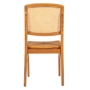 Rowena Interiors Teak Wood Cane Back Dining Chairs Bohemian Farmhouse Woven Seat Set of 2 EC1989