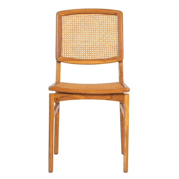 Rowena Interiors Teak Wood Cane Back Dining Chairs Bohemian Farmhouse Woven Seat Set of 2 EC1989