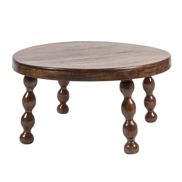 Rowena Interiors Round Mango Wood Coffee Table with Bobbin Turned Legs Walnut Finish Boho Living Room EC1992