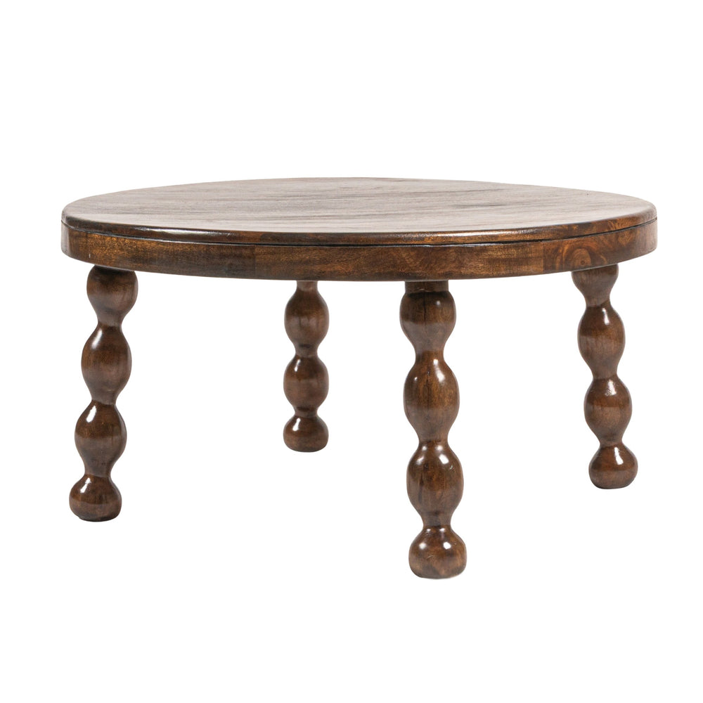 Rowena Interiors Round Mango Wood Coffee Table with Bobbin Turned Legs Walnut Finish Boho Living Room EC1992