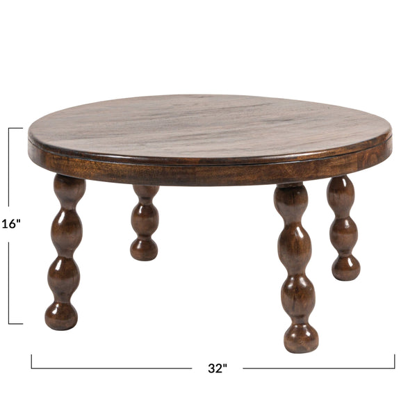 Rowena Interiors Round Mango Wood Coffee Table with Bobbin Turned Legs Walnut Finish Boho Living Room EC1992