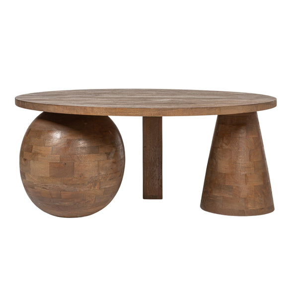 Rowena Interiors Round Solid Mango Wood Coffee Table Sculptural Ball Joint Base Farmhouse Living Room EC1994MC