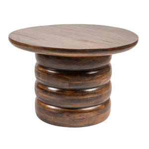 Rowena Interiors Round Mango Wood Coffee Table Sculptural Stacked Disc Base Warm Walnut Finish EC1995MC