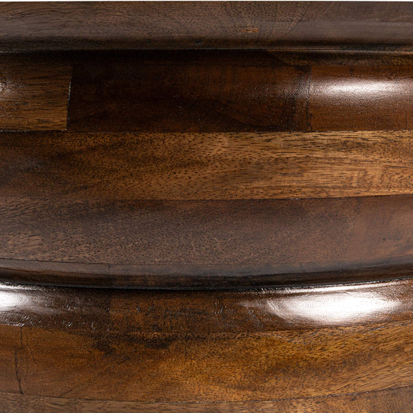 Rowena Interiors Round Mango Wood Coffee Table Sculptural Stacked Disc Base Warm Walnut Finish EC1995MC