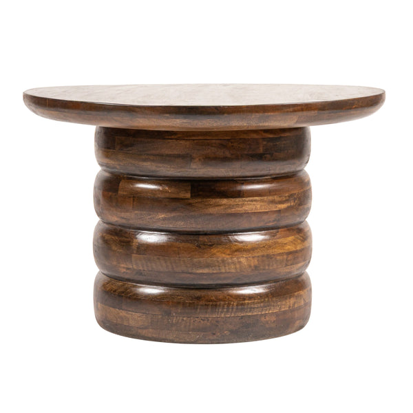 Rowena Interiors Round Mango Wood Coffee Table Sculptural Stacked Disc Base Warm Walnut Finish EC1995MC