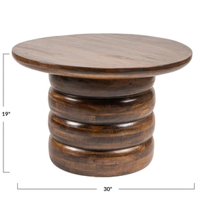 Rowena Interiors Round Mango Wood Coffee Table Sculptural Stacked Disc Base Warm Walnut Finish EC1995MC
