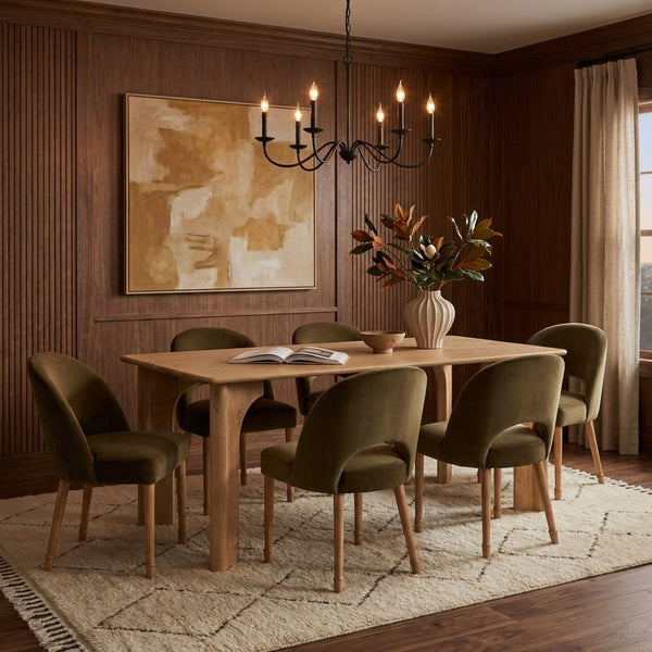 Rowena Interiors Rectangular Solid Mango Wood Dining Table Sculptural Arched Base Seats Six Adults EC1999