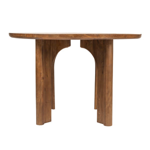 Rowena Interiors Round Solid Mango Wood Dining Table Sculptural Arched Base Walnut Finish Seats Four EC2000