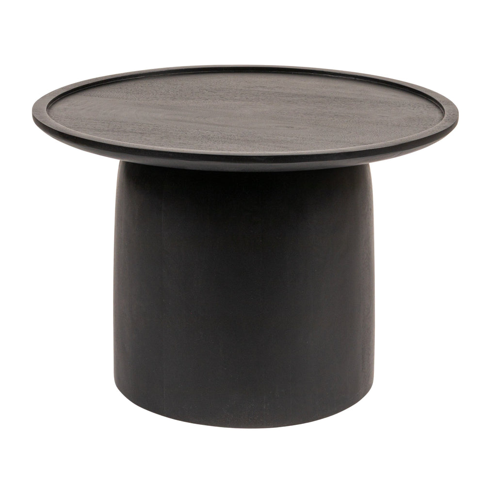 Rowena Interiors Round Solid Mango Wood Side Table with Sculptural Drum Base for Living Room EC2001MC