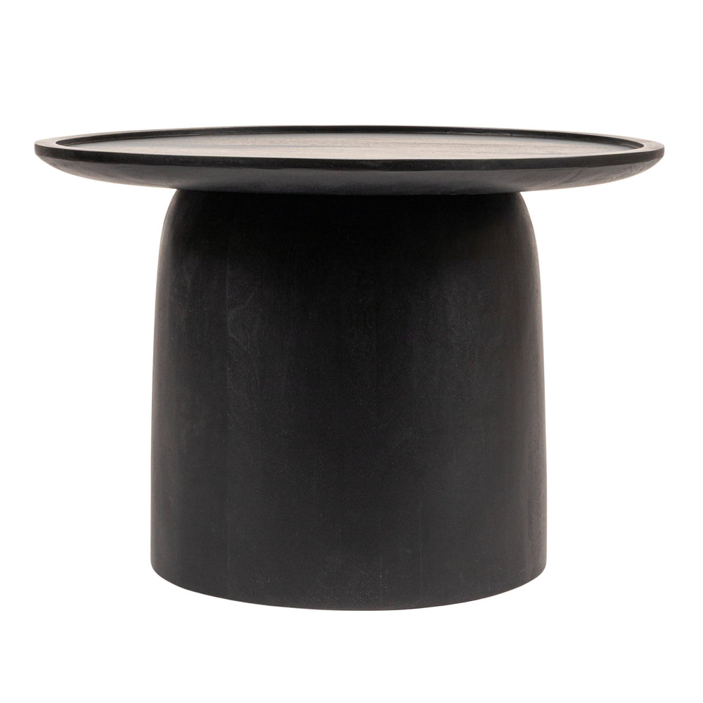 Rowena Interiors Round Solid Mango Wood Side Table with Sculptural Drum Base for Living Room EC2001MC