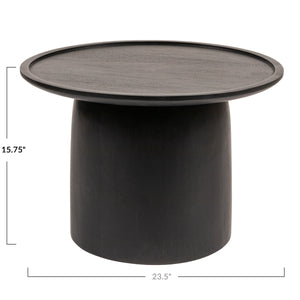 Rowena Interiors Round Solid Mango Wood Side Table with Sculptural Drum Base for Living Room EC2001MC