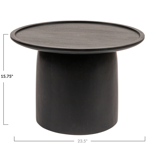 Rowena Interiors Round Solid Mango Wood Side Table with Sculptural Drum Base for Living Room EC2001MC