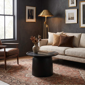 Rowena Interiors Round Solid Mango Wood Side Table with Sculptural Drum Base for Living Room EC2001MC