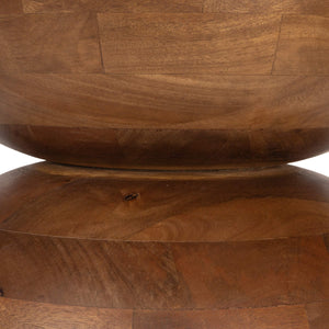 Rowena Interiors Round Solid Mango Wood Dining Table with Artisan Stacked Grain Base Seats Four Walnut Finish EC2007MC