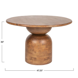 Rowena Interiors Round Solid Mango Wood Dining Table with Artisan Stacked Grain Base Seats Four Walnut Finish EC2007MC