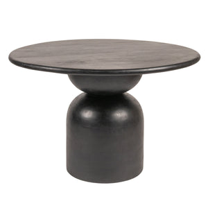 Rowena Interiors Round Solid Mango Wood Dining Table with Artisan Stacked Grain Base Seats Four Black EC2008MC