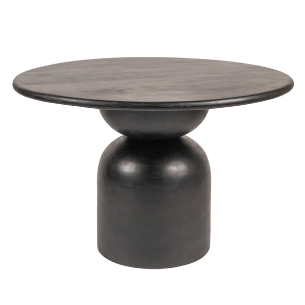 Rowena Interiors Round Solid Mango Wood Dining Table with Artisan Stacked Grain Base Seats Four Black EC2008MC