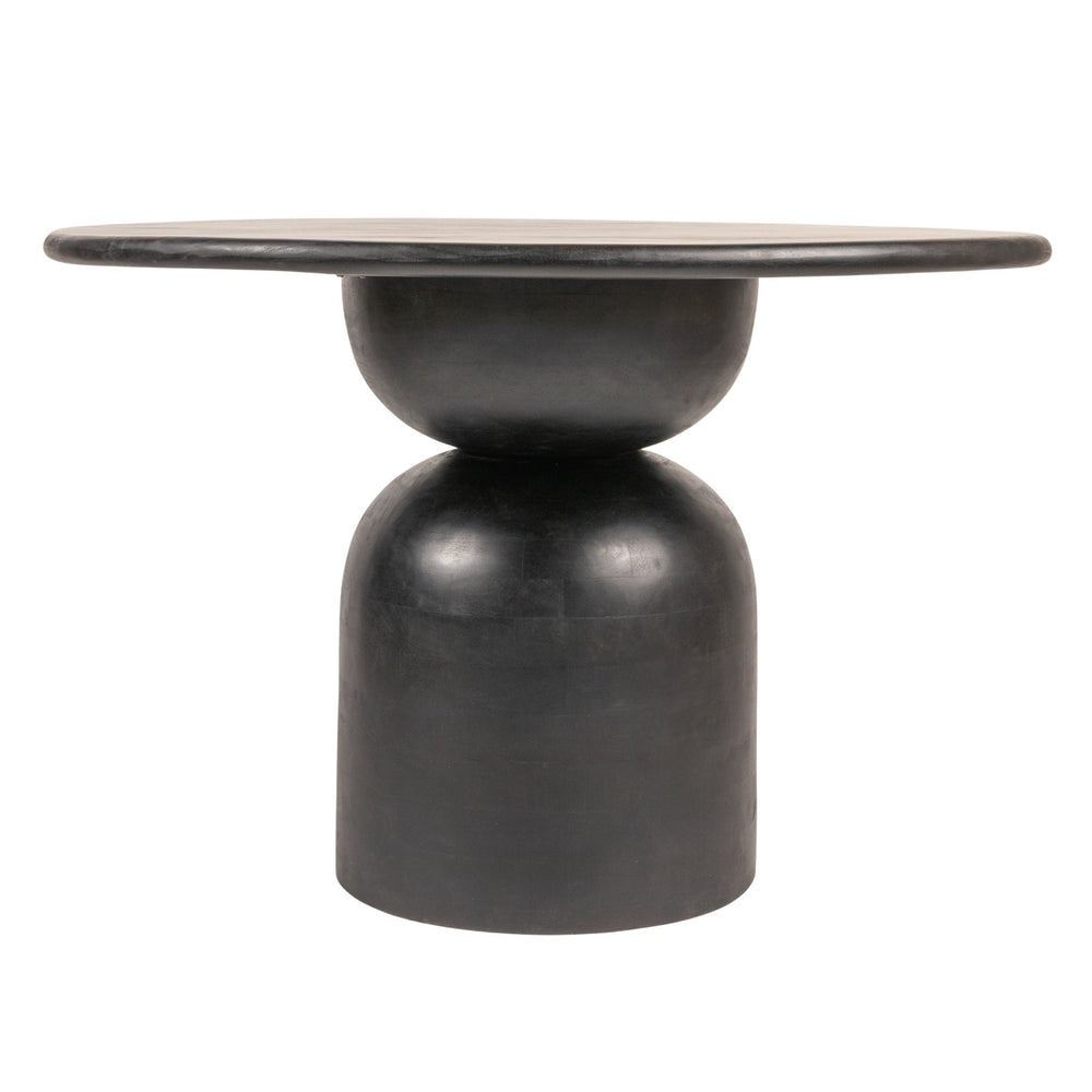 Rowena Interiors Round Solid Mango Wood Dining Table with Artisan Stacked Grain Base Seats Four Black EC2008MC