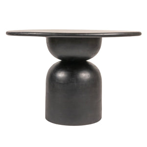 Rowena Interiors Round Solid Mango Wood Dining Table with Artisan Stacked Grain Base Seats Four Black EC2008MC