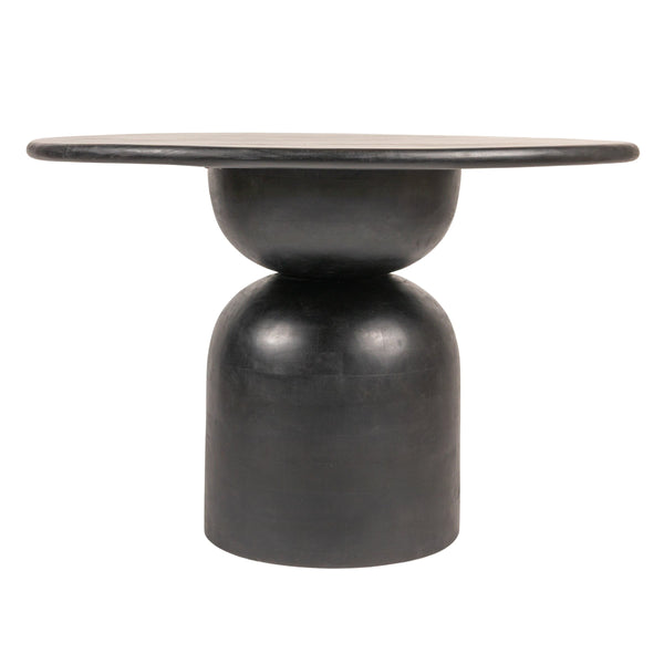 Rowena Interiors Round Solid Mango Wood Dining Table with Artisan Stacked Grain Base Seats Four Black EC2008MC