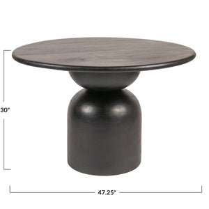 Rowena Interiors Round Solid Mango Wood Dining Table with Artisan Stacked Grain Base Seats Four Black EC2008MC
