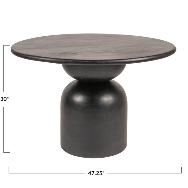 Rowena Interiors Round Solid Mango Wood Dining Table with Artisan Stacked Grain Base Seats Four Black EC2008MC