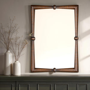 Rowena Interiors Rectangular Solid Mango Wood Wall Mirror Walnut Tone Finish for Entryway or Bedroom EC2020