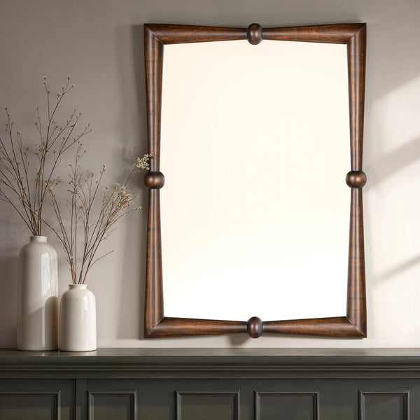 Rowena Interiors Rectangular Solid Mango Wood Wall Mirror Walnut Tone Finish for Entryway or Bedroom EC2020