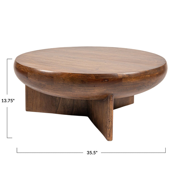 Rowena Interiors Semi-Sphere Solid Mango Wood Round Coffee Table Organic Sculptural Living Room Accent EC2021