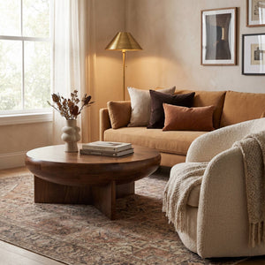 Rowena Interiors Semi-Sphere Solid Mango Wood Round Coffee Table Organic Sculptural Living Room Accent EC2021