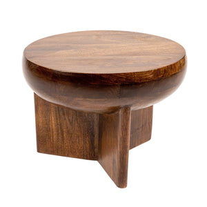 Rowena Interiors Semi-Sphere Solid Mango Wood End Table Walnut Finish Sculptural Organic Living Room Accent EC2022