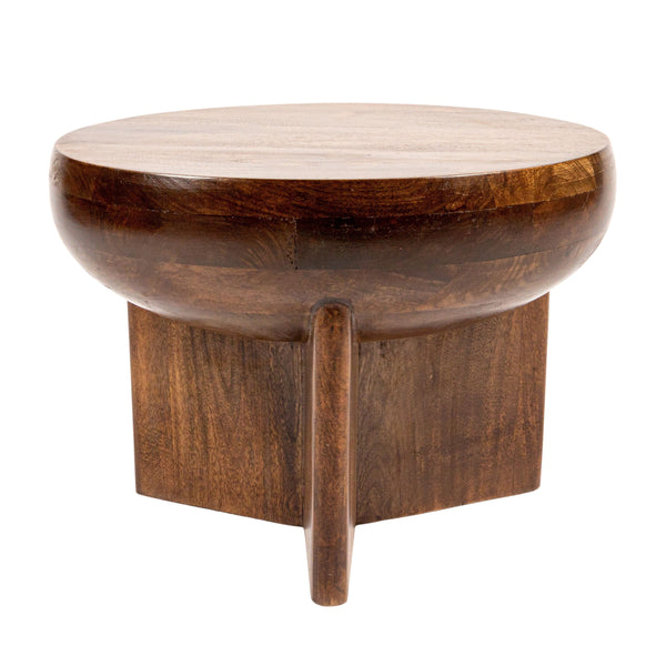 Rowena Interiors Semi-Sphere Solid Mango Wood End Table Walnut Finish Sculptural Organic Living Room Accent EC2022