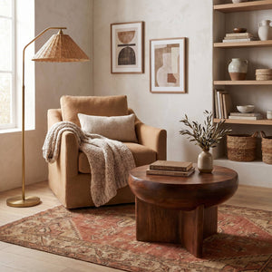 Rowena Interiors Semi-Sphere Solid Mango Wood End Table Walnut Finish Sculptural Organic Living Room Accent EC2022