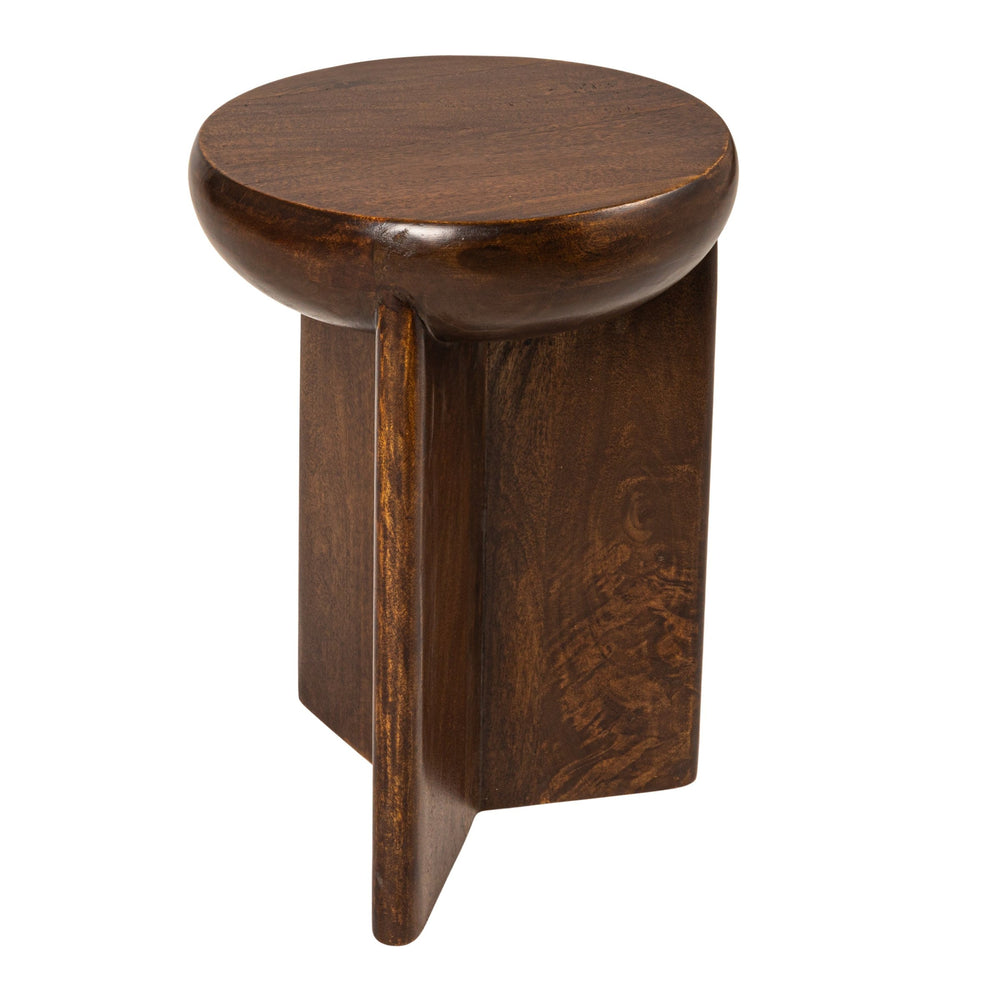 Rowena Interiors Semi-Sphere Mango Wood Side Table Sculptural Walnut Finish for Modern Living Spaces EC2023