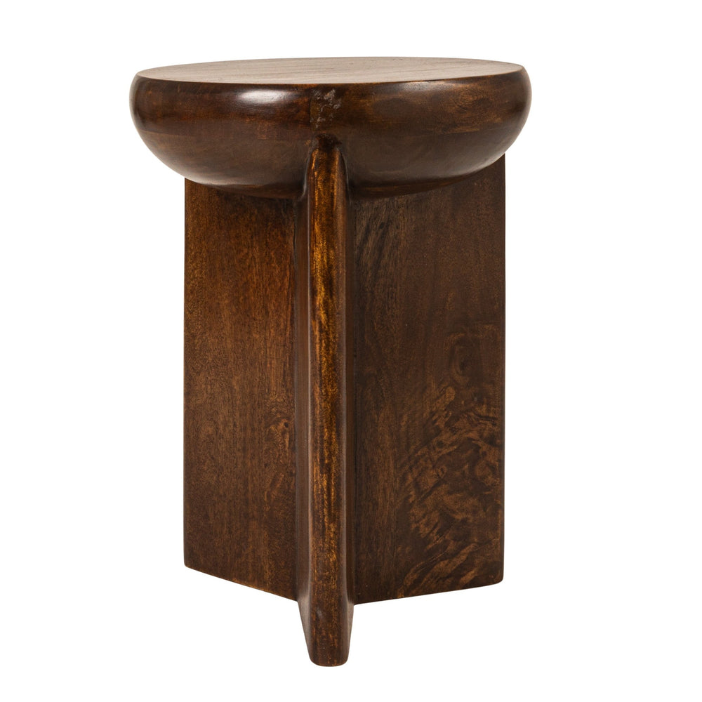 Rowena Interiors Semi-Sphere Mango Wood Side Table Sculptural Walnut Finish for Modern Living Spaces EC2023