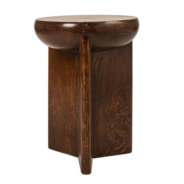 Rowena Interiors Semi-Sphere Mango Wood Side Table Sculptural Walnut Finish for Modern Living Spaces EC2023