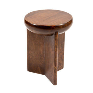 Rowena Interiors Semi-Sphere Mango Wood Side Table Sculptural Walnut Finish for Modern Living Spaces EC2023
