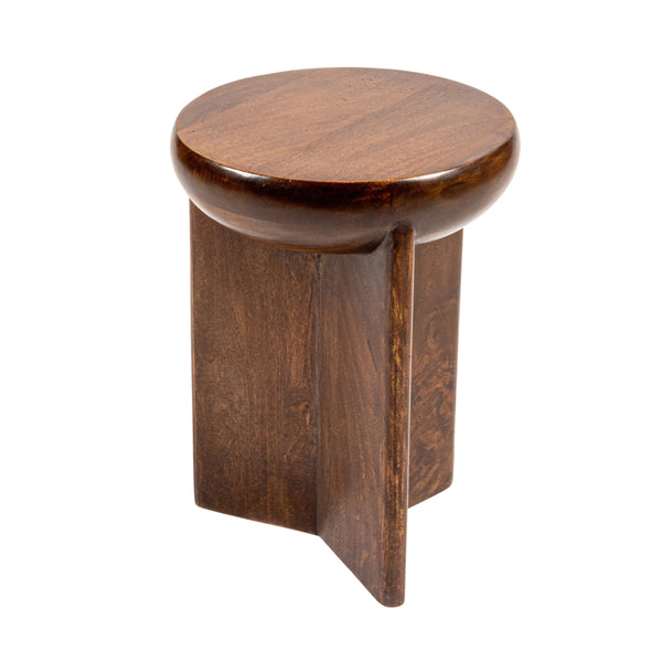 Rowena Interiors Semi-Sphere Mango Wood Side Table Sculptural Walnut Finish for Modern Living Spaces EC2023