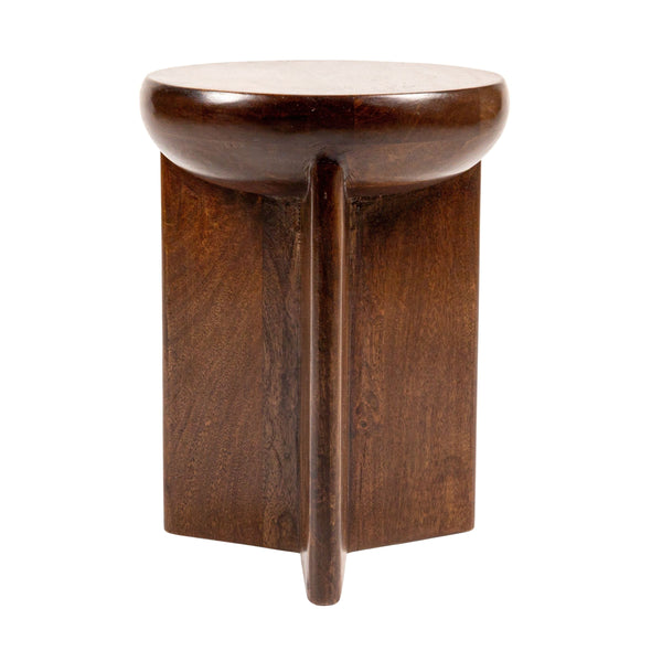 Rowena Interiors Semi-Sphere Mango Wood Side Table Sculptural Walnut Finish for Modern Living Spaces EC2023