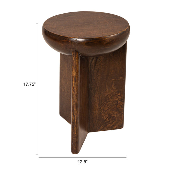 Rowena Interiors Semi-Sphere Mango Wood Side Table Sculptural Walnut Finish for Modern Living Spaces EC2023