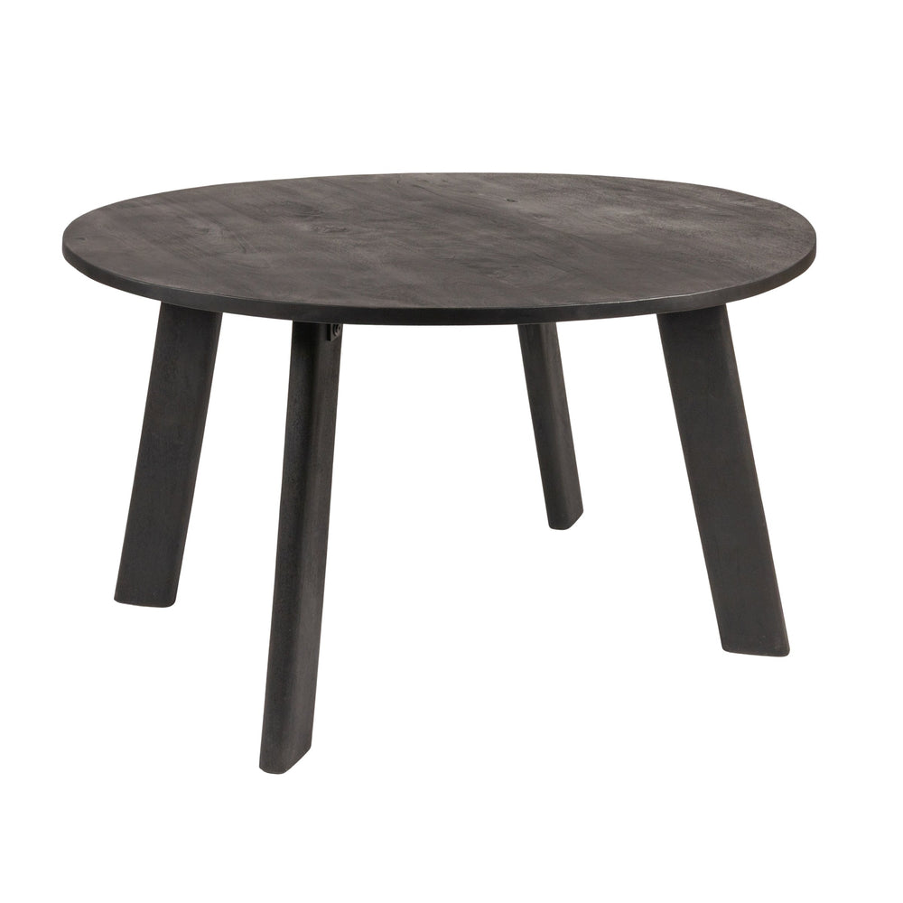 Rowena Interiors Round Solid Mango Wood Dining Table Seats Six with Matte Black Minimalist Base EC2024
