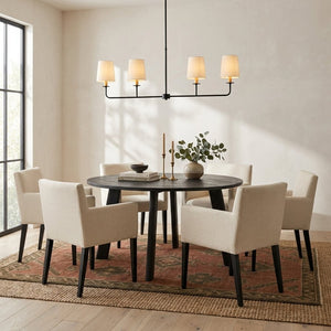 Rowena Interiors Round Solid Mango Wood Dining Table Seats Six with Matte Black Minimalist Base EC2024